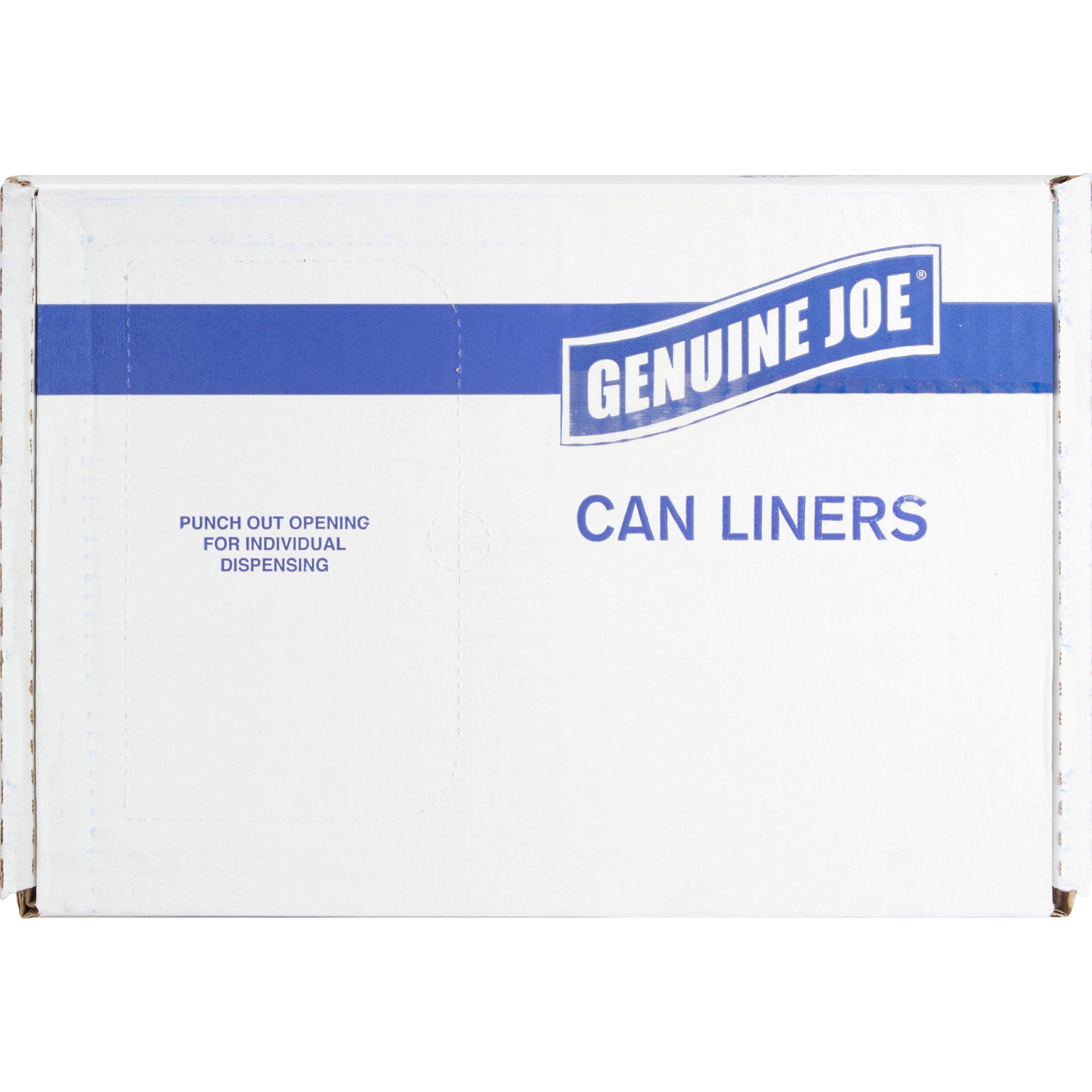 Genuine Joe High-Density Can Liners - Small Size - 16 gal Capacity - 24" Width x 32" Length - 0.31 mil (8 Micron) Thickness - High Density - Clear - Resin - 20/Carton - 50 Per Roll - Office Waste, Industrial Trash
