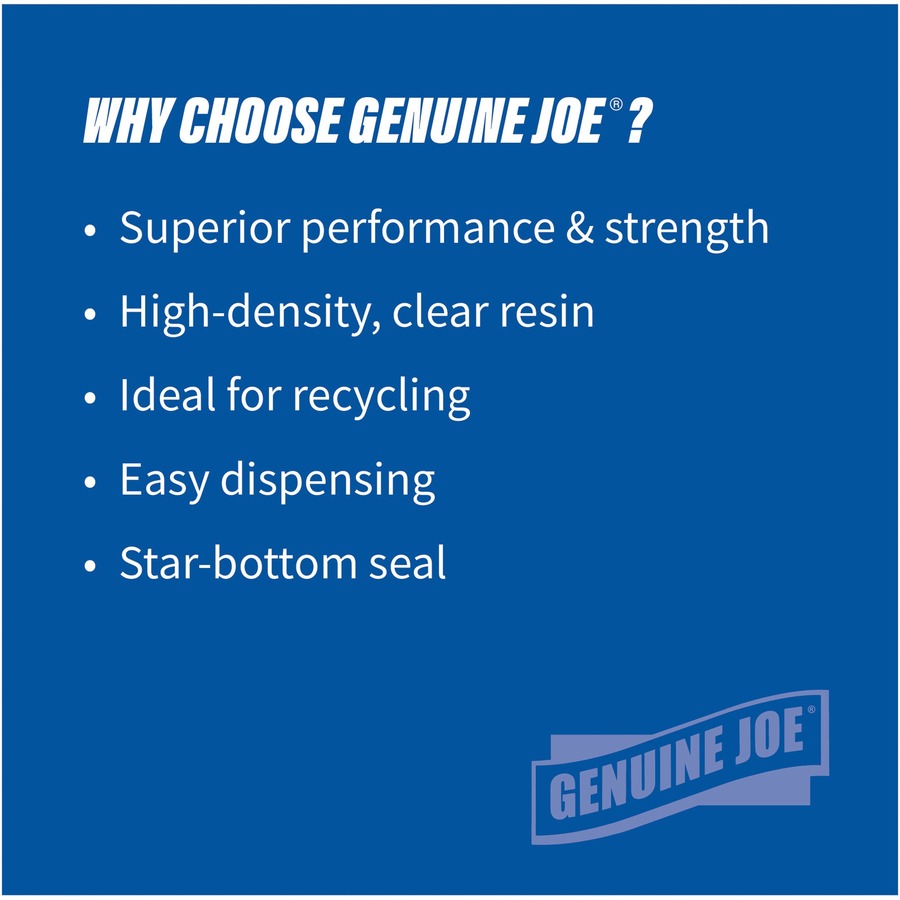 Genuine Joe High-Density Can Liners - Small Size - 16 gal Capacity - 24" Width x 32" Length - 0.31 mil (8 Micron) Thickness - High Density - Clear - Resin - 20/Carton - 50 Per Roll - Office Waste, Industrial Trash