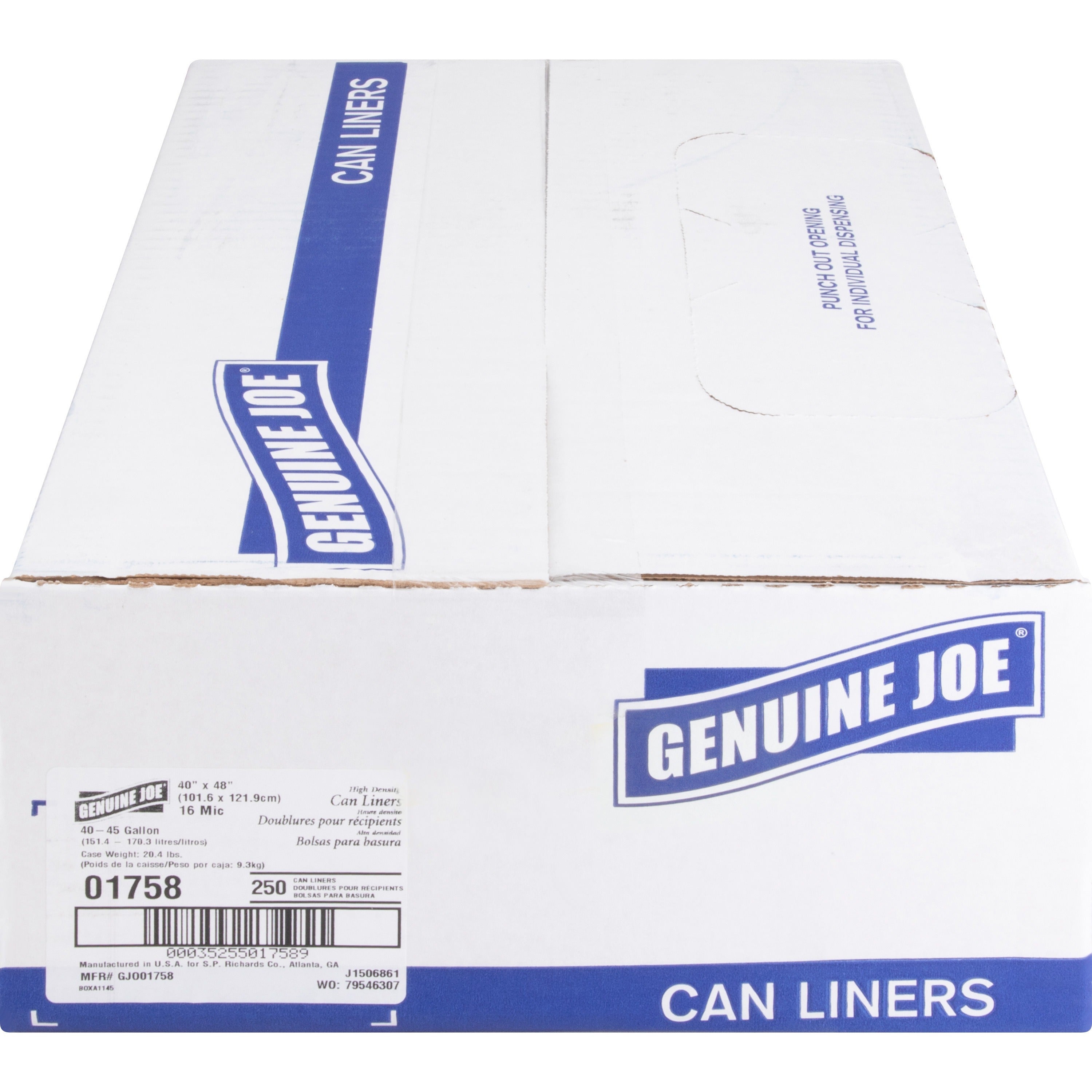 Genuine Joe High-density Can Liners - Large Size - 45 gal Capacity - 40" Width x 48" Length - 0.63 mil (16 Micron) Thickness - High Density - Clear - Resin - 10/Carton - 25 Per Roll - Office Waste, Industrial Trash