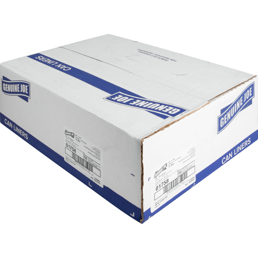 Genuine Joe High-density Can Liners - Large Size - 45 gal Capacity - 40" Width x 48" Length - 0.63 mil (16 Micron) Thickness - High Density - Clear - Resin - 10/Carton - 25 Per Roll - Office Waste, Industrial Trash