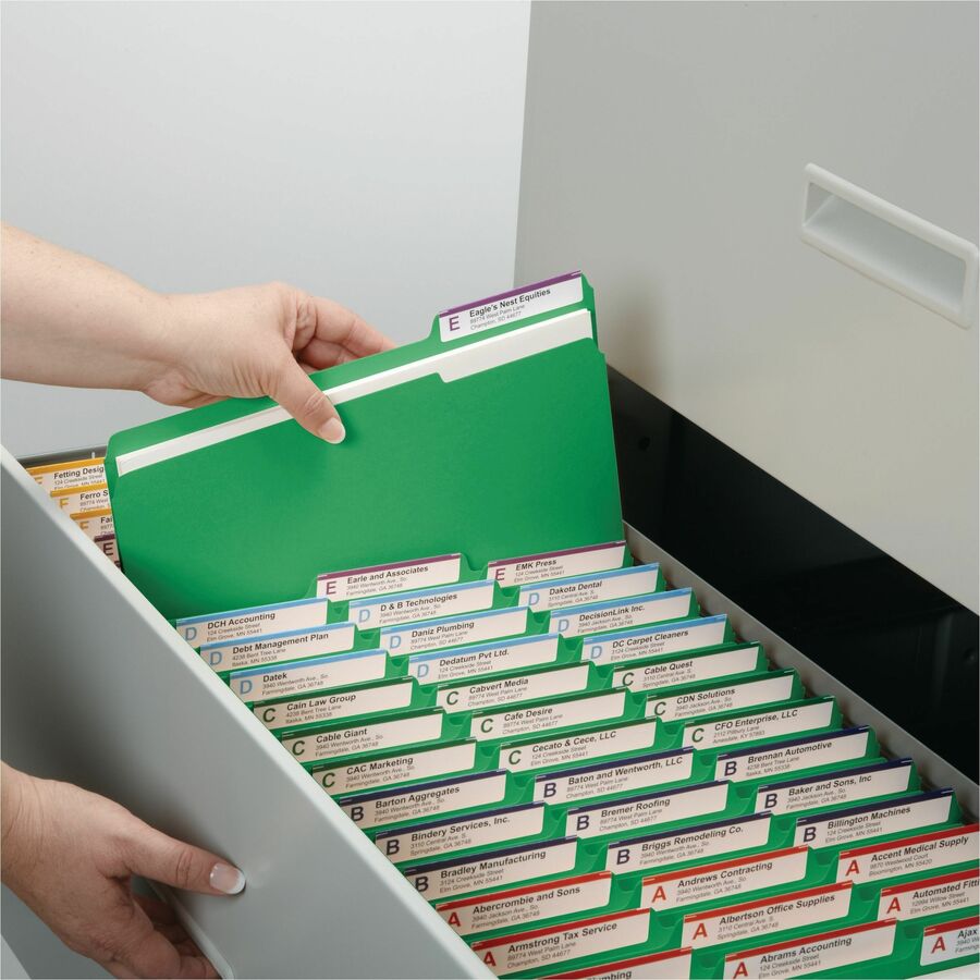 Smead Colored 1/3 Tab Cut Legal Recycled Top Tab File Folder - 8 1/2" x 14" - Top Tab Location - Assorted Tab Position - 11 pt. - 2 Plys - Green - 10% Recycled - 100 / Box