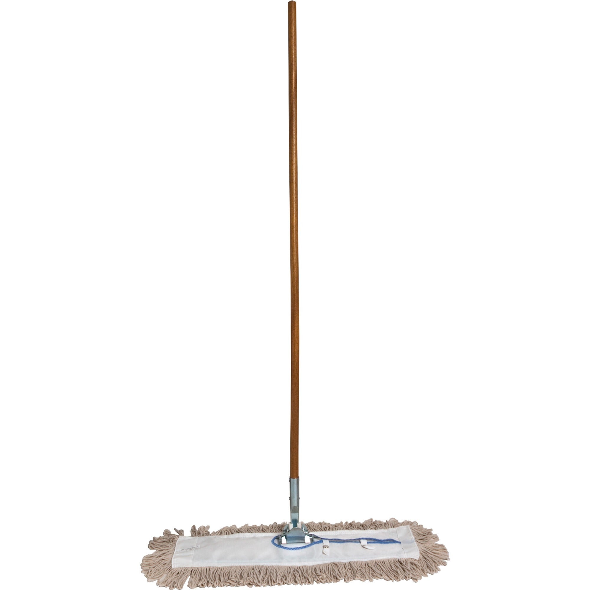 Genuine Joe Dust Mop Complete Combo - 24" Width Cotton Head - 60" Length x 0.94" Diameter Wood Handle - Swivel Head, Lightweight, Chrome Plated, Absorbent, Rust Resistant, Reinforced, Refillable - 1 Each