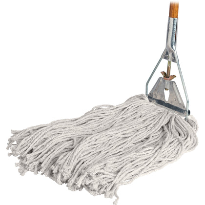 Genuine Joe Wood Handle Wet Mop: Lightweight Absorbent - 60’’ Width - 4-ply Cotton Head - Mops & Refills
