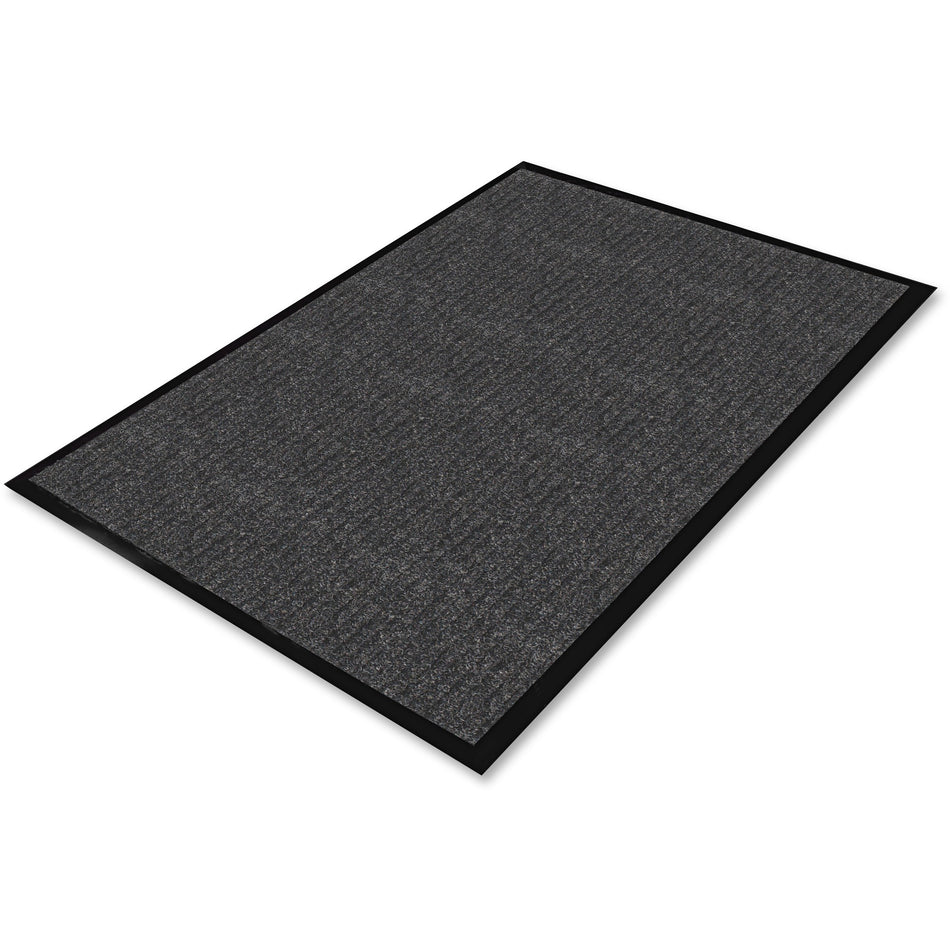 Genuine Joe Ribbed Indoor Wiper Mat - Warehouse, Indoor - 72" Length x 48" Width - Vinyl, Polypropylene - Charcoal - 1 Each