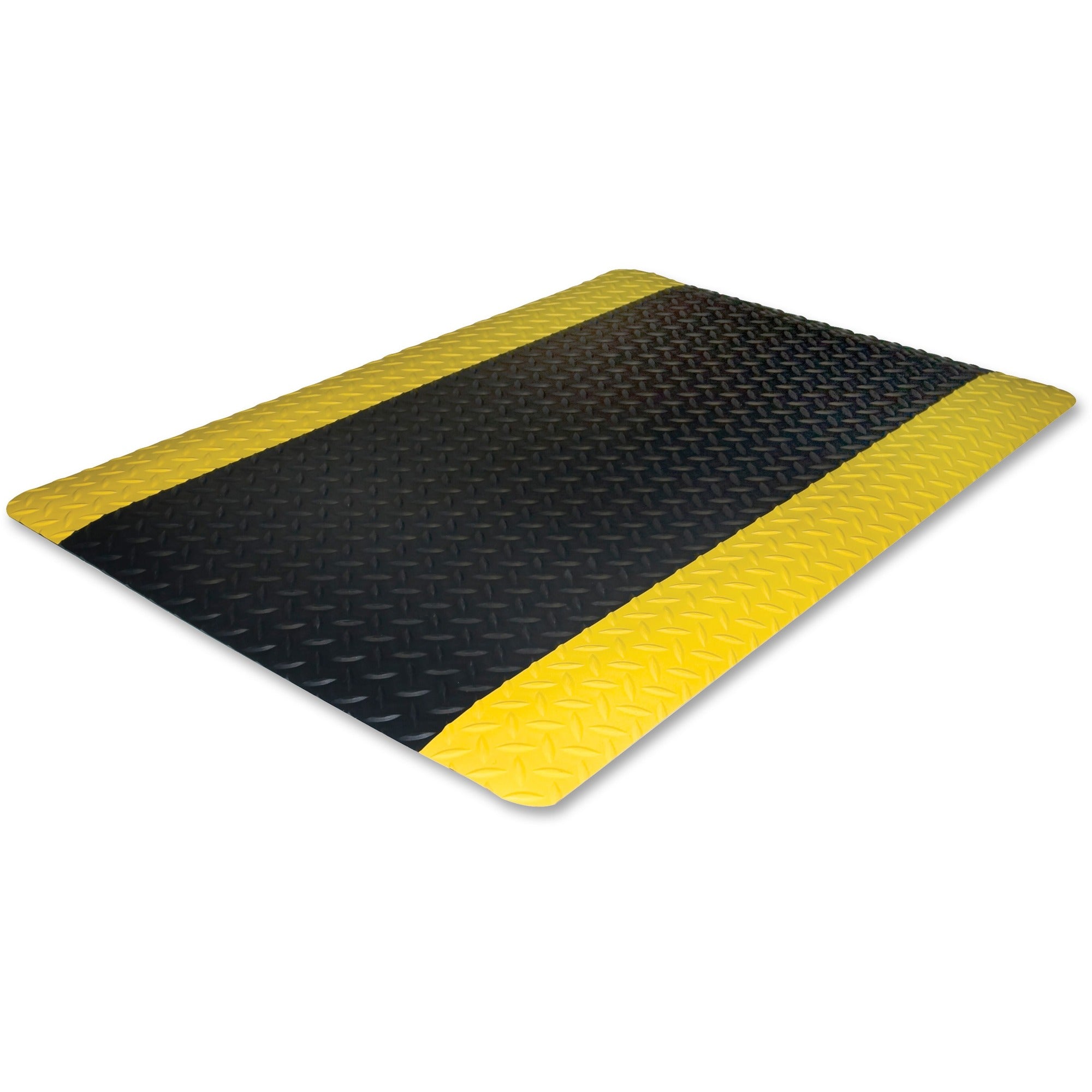 Genuine Joe Safe Step Anti-Fatigue Floor Mats - Warehouse, Factory - 36" Length x 24" Width - Black, Yellow - 1 Each