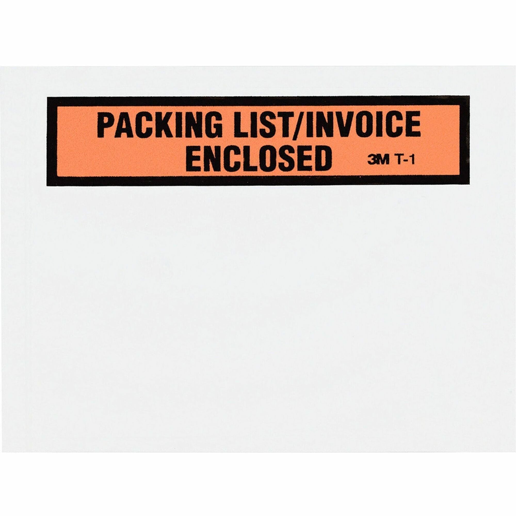 3M Packing List/Invoice Enclosed Envelopes - Packing List - 4 1/2" Width x 5 1/2" Length - Self-sealing - Clear - Polyethylene - 1000 / Box