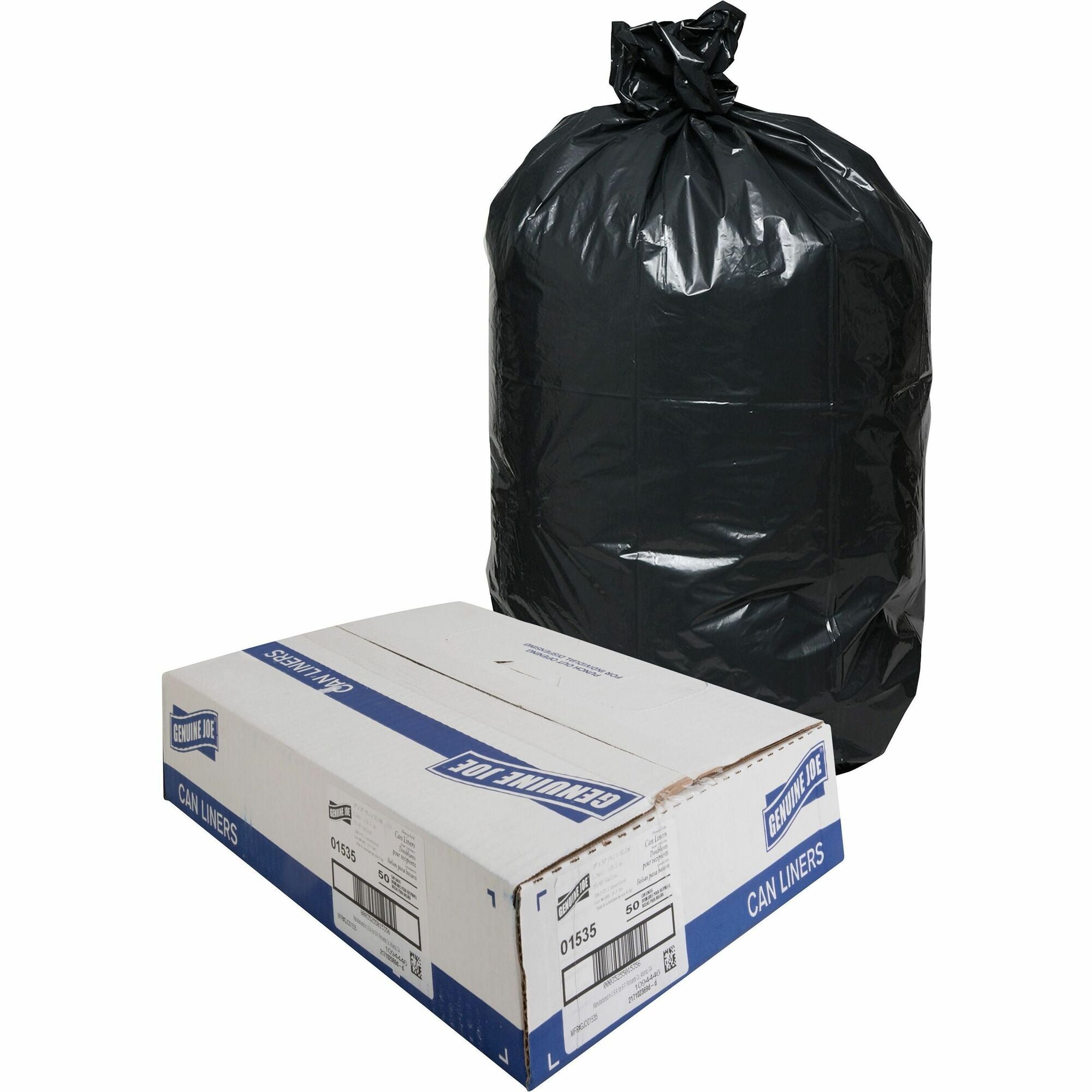 Genuine Joe Heavy-Duty Trash Can Liners - 60 gal Capacity - 56" Length x 39" Width x 1.50 mil (38 Micron) Thickness - Low Density - Black - Plastic Resin - Debris, Can, Waste - 50/Box - 1 / Carton