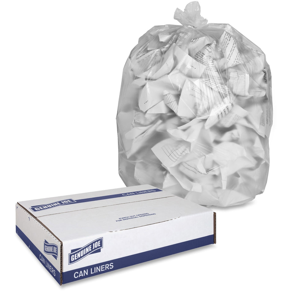 Genuine Joe High-density Can Liners - Extra Large Size - 56 gal Capacity - 48" Length x 43" Width x 0.63 mil (16 Micron) Thickness - High Density - Clear - Resin - Office Waste, Industrial Trash - 20/Roll - 10 / Carton