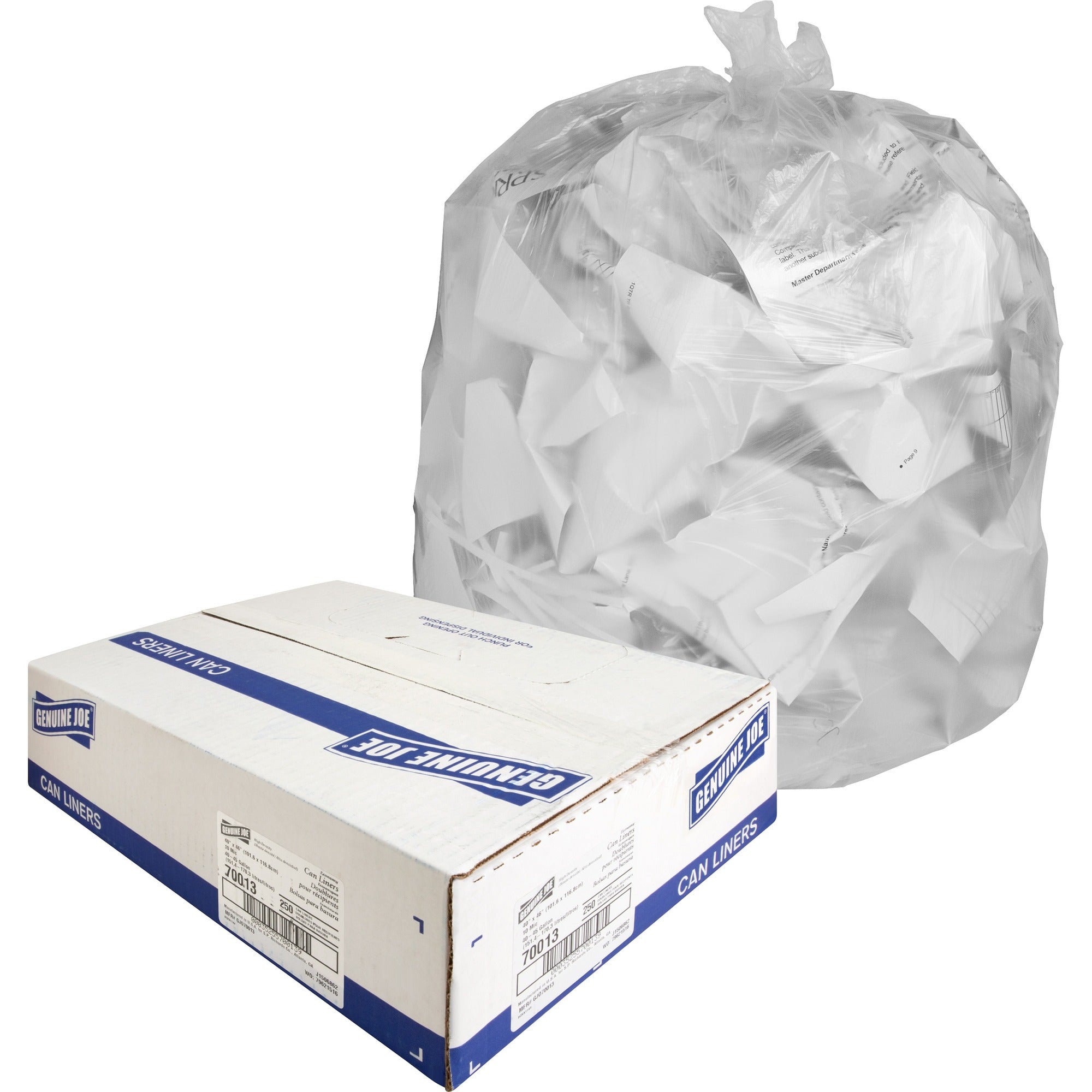 Genuine Joe High-Density Can Liners - Large 45 gal Capacity - 250/Carton - Trash Bags &