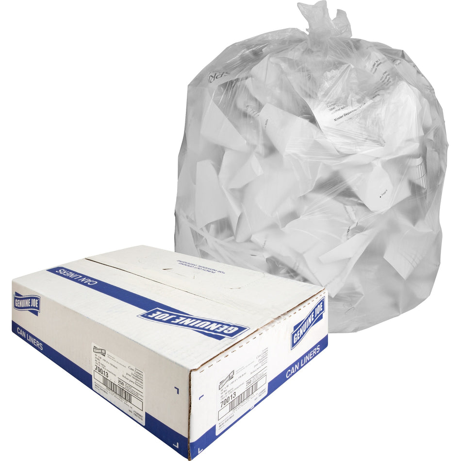Genuine Joe Economy High-Density Can Liners - Large Size - 45 gal Capacity - 46" Length x 40" Width x 0.39 mil (10 Micron) Thickness - High Density - Translucent - Resin - 250 / Carton
