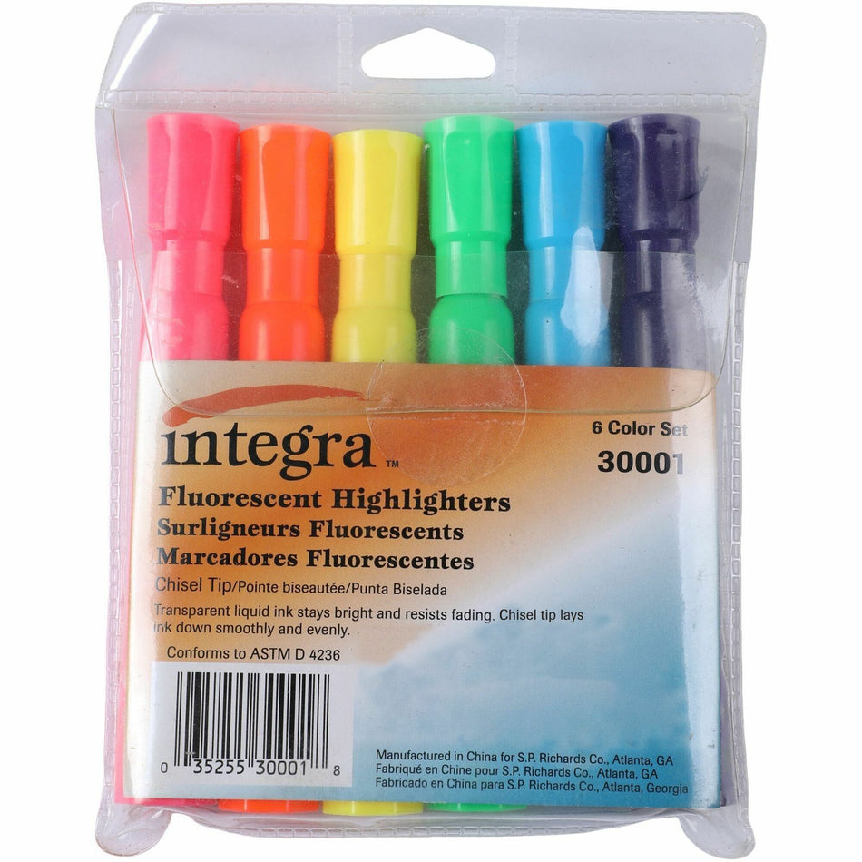 Integra Chisel Desk Liquid Highlighters - Chisel Marker Point - Assorted Ink - Water Based - Assorted Barrel - 6 / Set