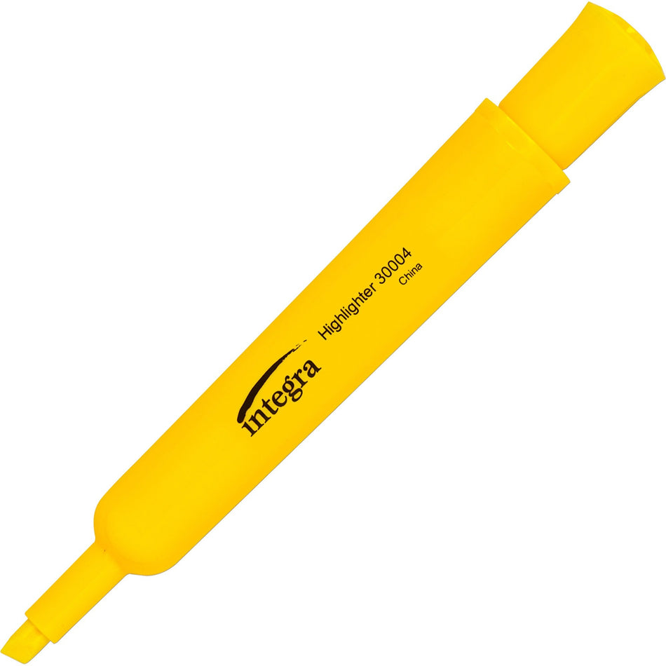 Integra Chisel Desk Liquid Highlighters - Chisel Marker Point - Yellow Ink - Water Based - Yellow Barrel - 1 Dozen