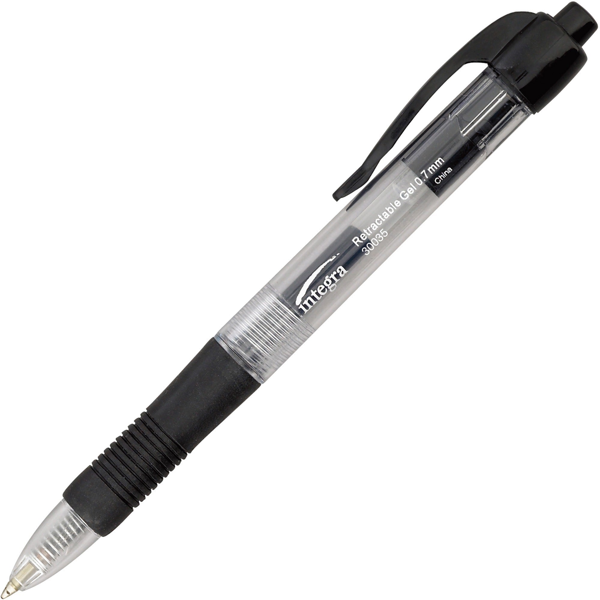 Integra Retractable 0.7mm Gel Pens - 0.7 mm Medium Pen Point - Retractable - Black Ink - Gel-based - Clear Barrel - Metal Tip - 1 Dozen
