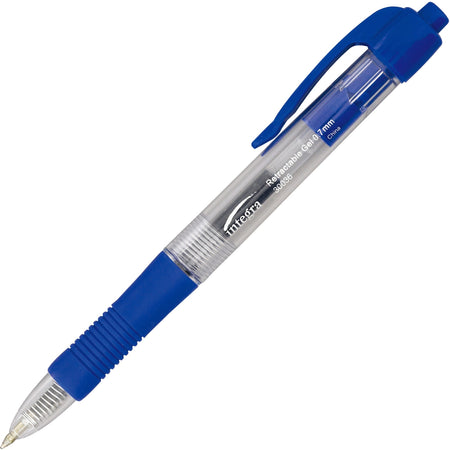 Integra Retractable 0.7mm Gel Pens - 0.7 mm Medium Pen Point - Retractable - Blue Ink - Gel-based - Clear Barrel - Metal Tip - 1 Dozen