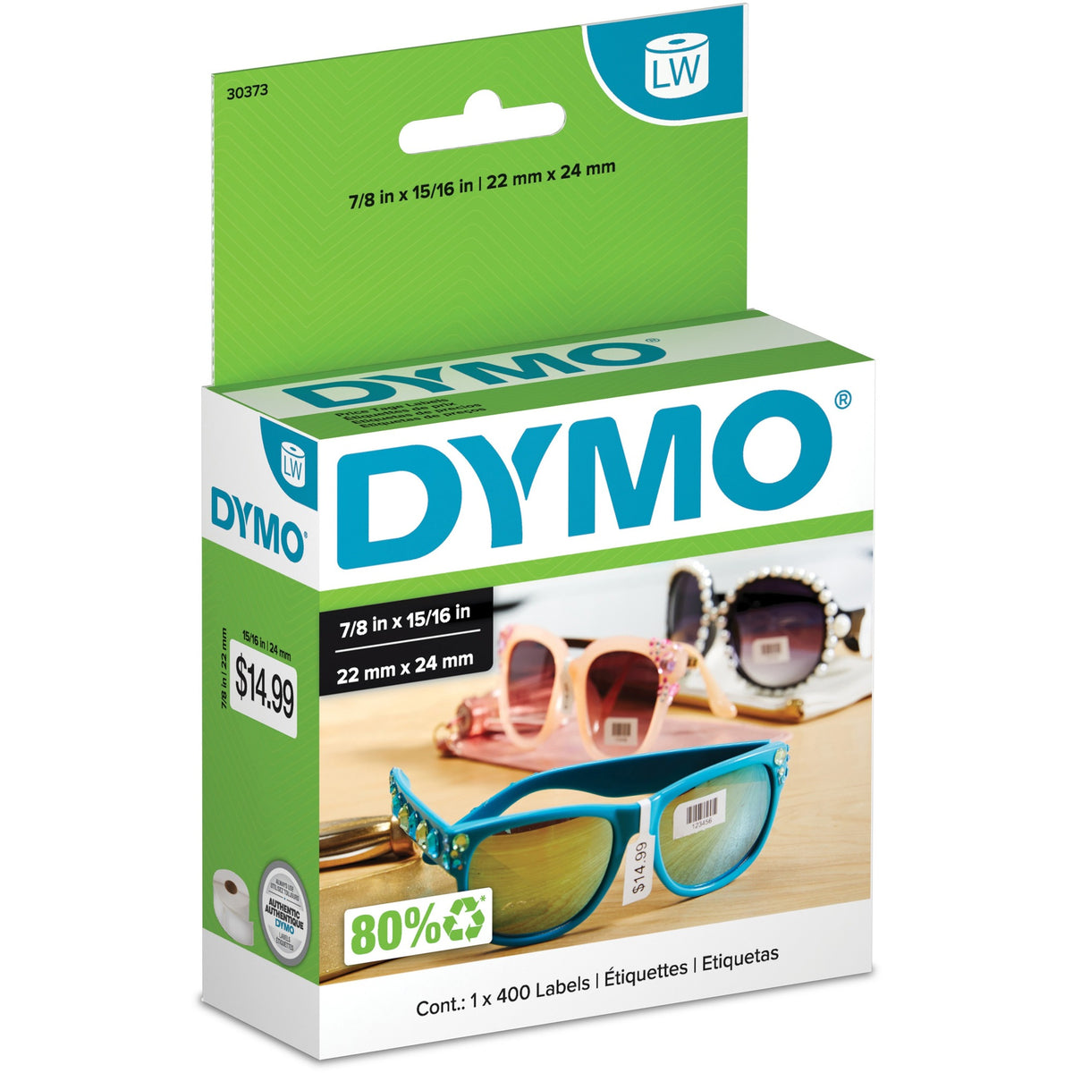 Dymo Label Writer Price Tag Labels - 7/8" Width x 2" Length - Permanent Adhesive - Direct Thermal - White - 400 / Roll