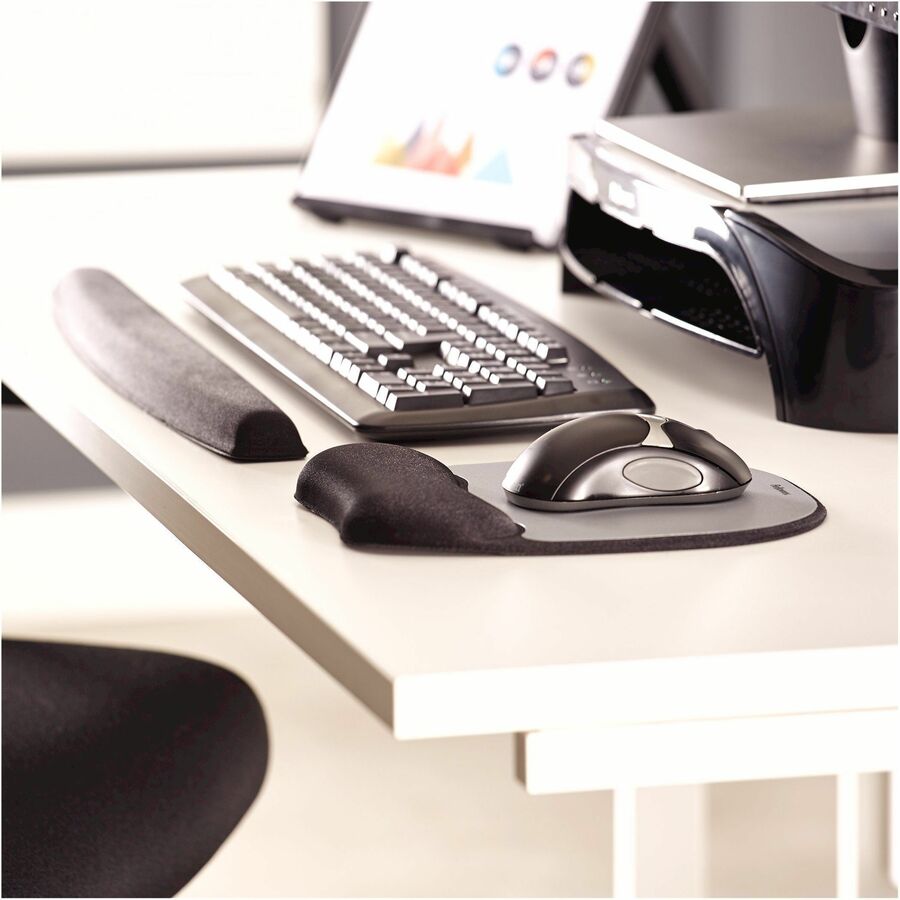 Fellowes Memory Foam Wrist Rest - 0.94" Height x 19.31" Width x 2.31" Depth - Black - Memory Foam - Wear Resistant, Tear Resistant, Skid Proof - 1 Each