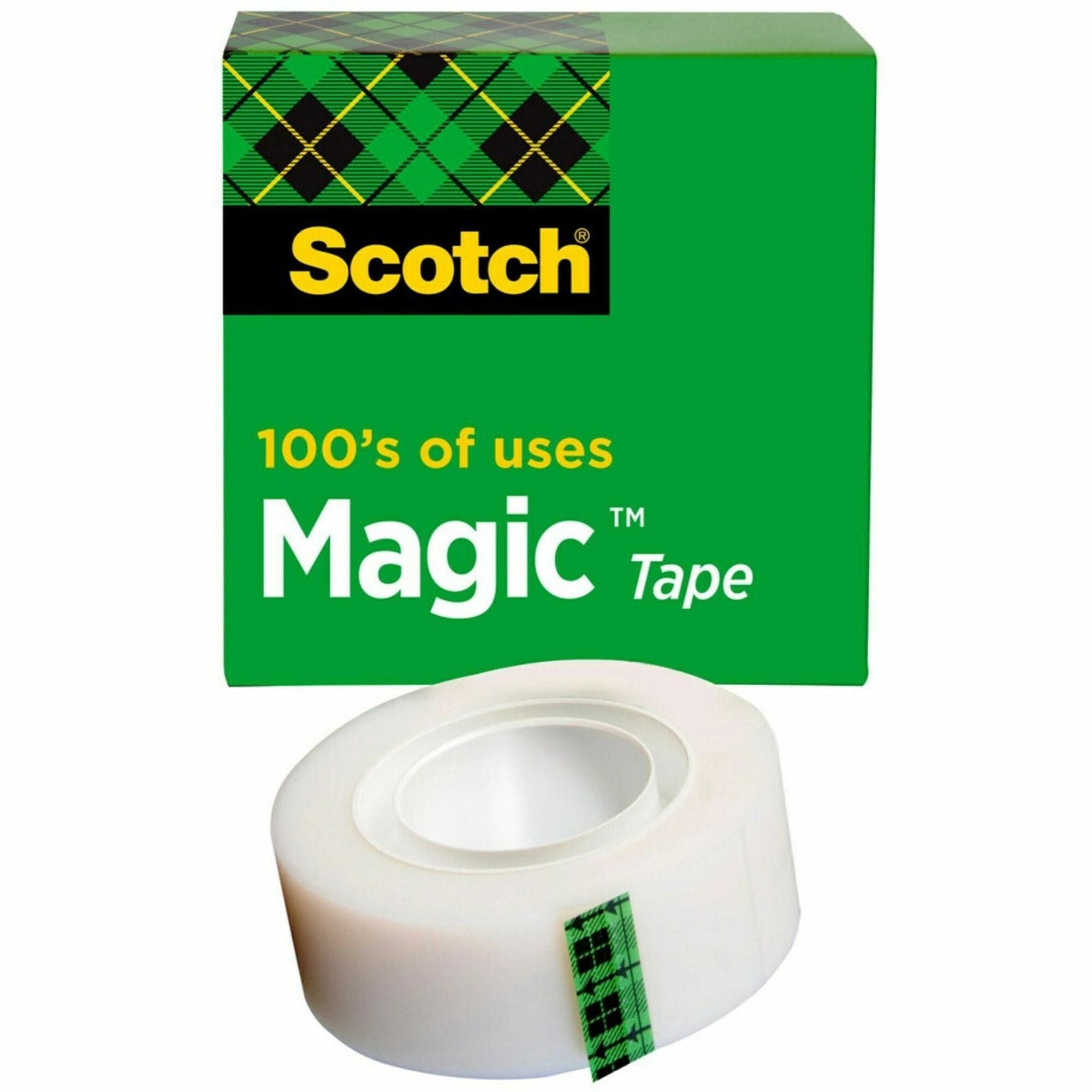 Scotch 3/4"W Magic Tape - 27.78 yd Length x 0.75" Width - 1" Core - Matte - Clear - Tear Resistant, Split Resistant - For Mending, Splicing - 1 Roll