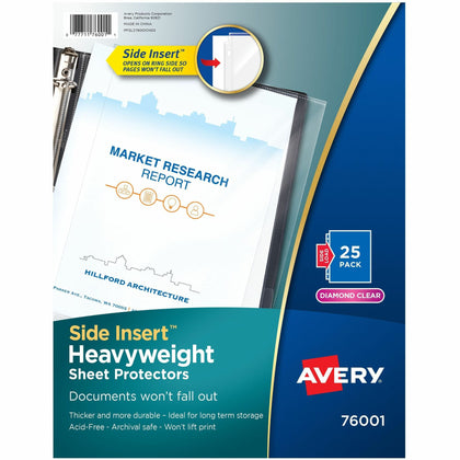 Avery® Side Insert Sheet Protectors - For Letter 8 1/2" x 11" Sheet - 3 x Holes - Ring Binder - Side Loading - Clear, Diamond Clear - Polypropylene - 25 / Pack