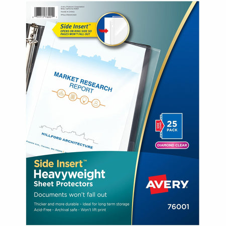 Avery® Side Insert Sheet Protectors - For Letter 8 1/2" x 11" Sheet - 3 x Holes - Ring Binder - Side Loading - Clear, Diamond Clear - Polypropylene - 25 / Pack