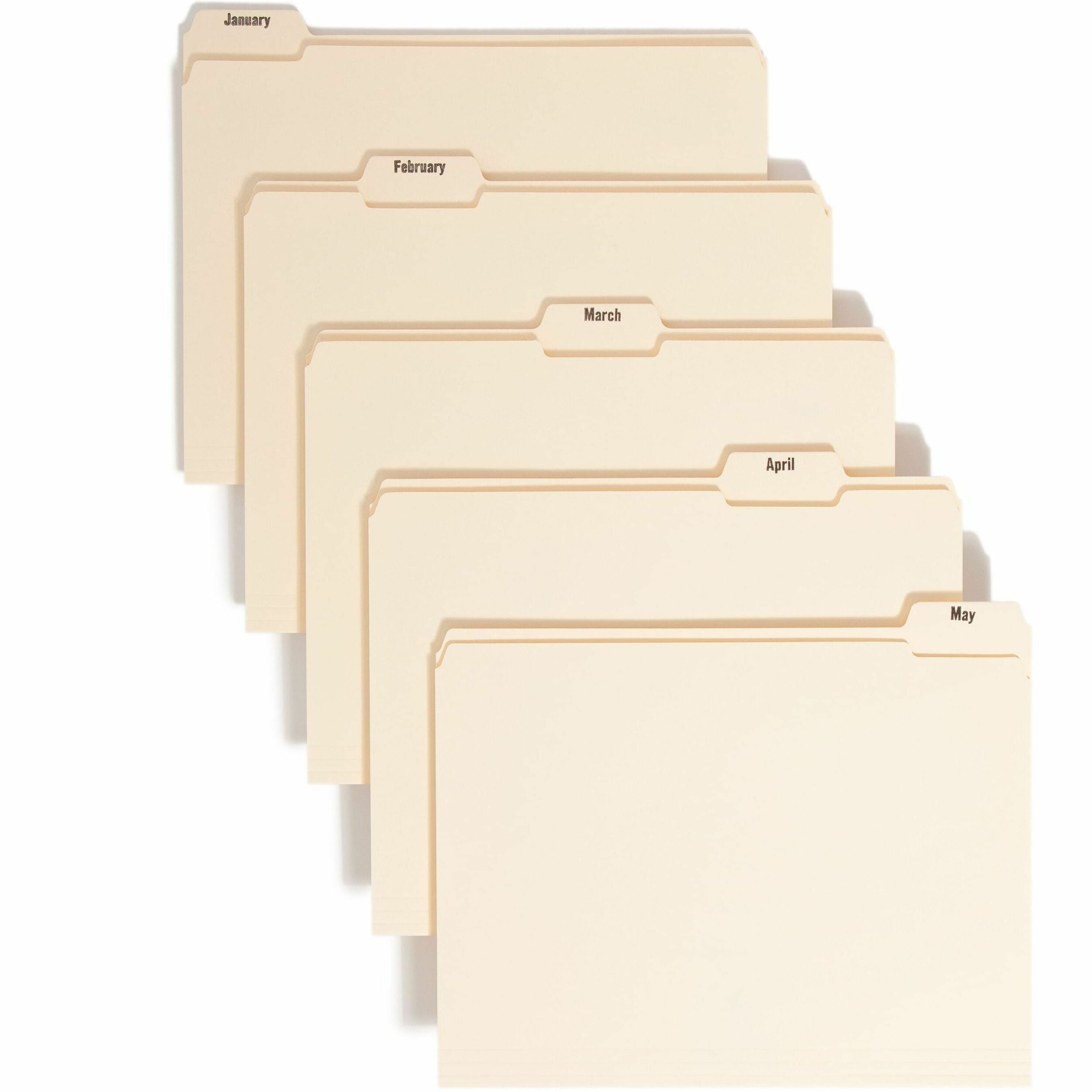 Smead 1/5 Tab Cut Letter Recycled Top Tab File Folder - 8 1/2" x 11" - 3/4" Expansion - Top Tab Location - Assorted Tab Position - 11 pt. - 2 Plys - Manila - 10% Recycled - 12 / Set