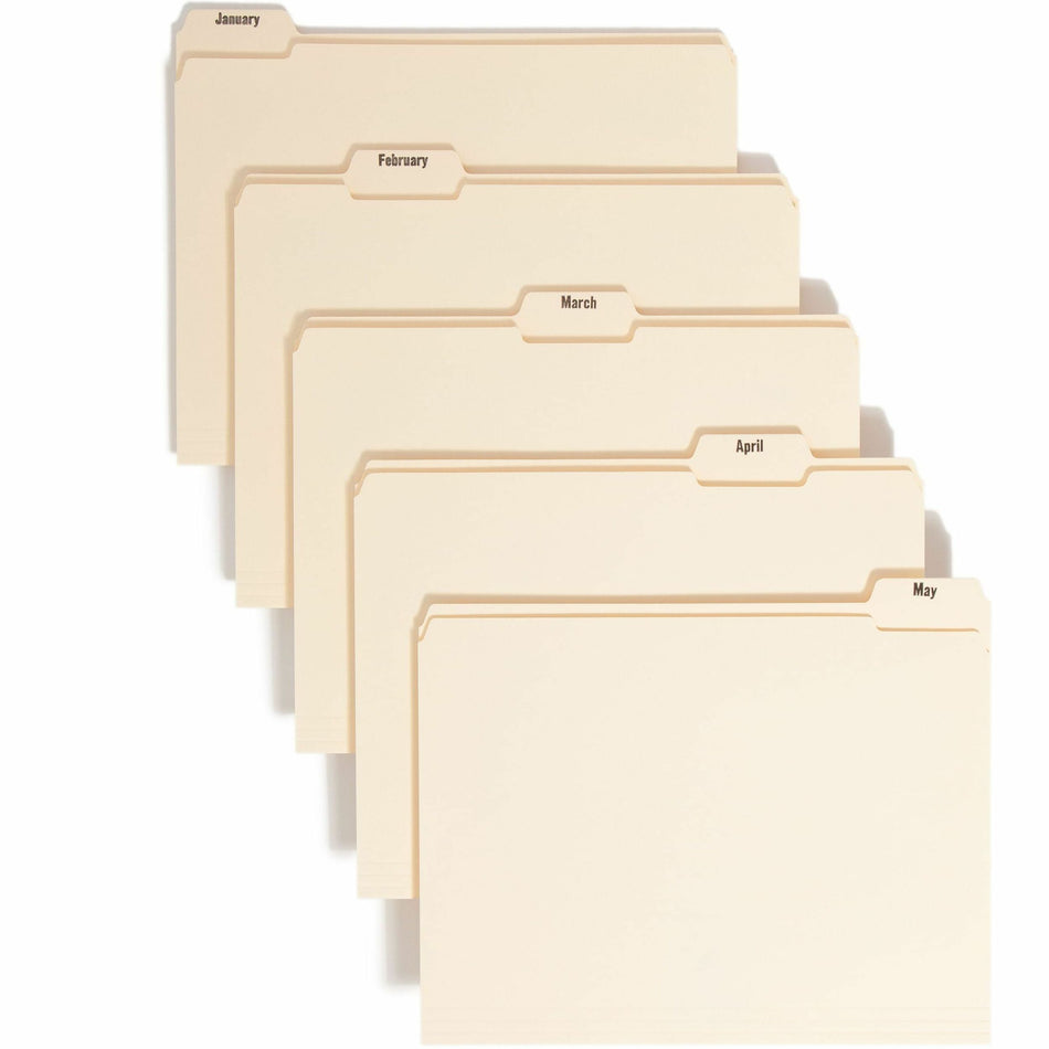 Smead 1/5 Tab Cut Letter Recycled Top Tab File Folder - 8 1/2" x 11" - 3/4" Expansion - Top Tab Location - Assorted Tab Position - 11 pt. - 2 Plys - Manila - 10% Recycled - 12 / Set