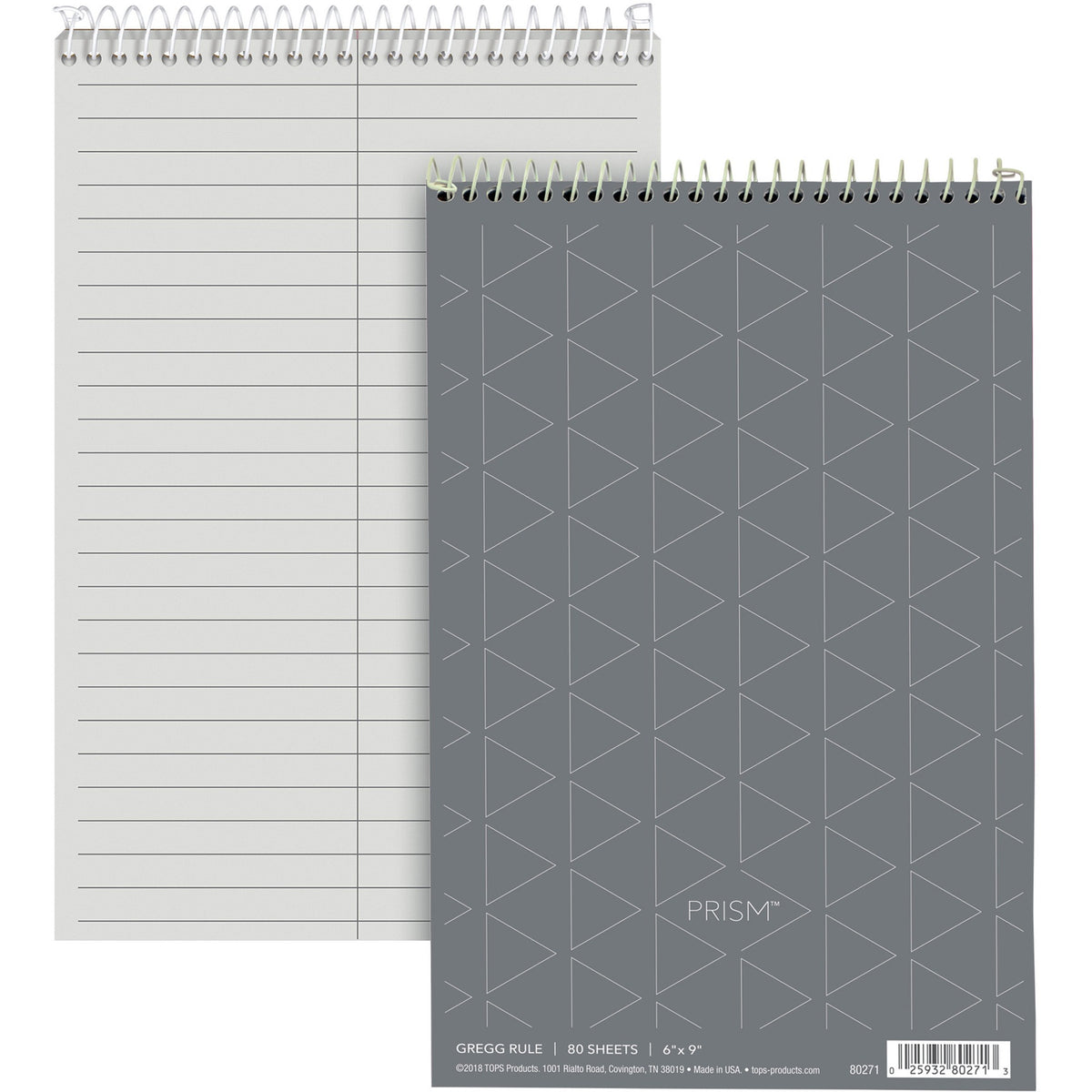 TOPS Prism Steno Books - 80 Sheets - Coilock - Gregg Ruled Margin - 6" x 9" Sheet Size - Gray Paper - Stiff-back, Perforated - 4 / Pack