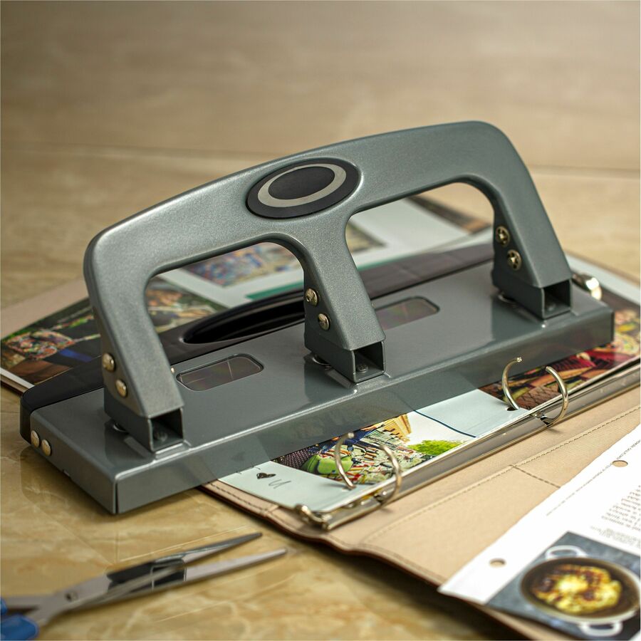 Officemate Deluxe 3-Hole Punch - 3 Punch Head(s) - 20 Sheet of 20lb Paper - 9/32" Punch Size - Silver