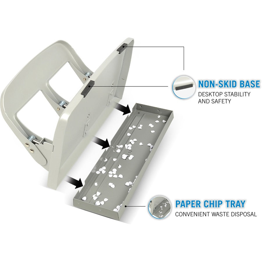 CARL Heavy-duty 3-Hole Punch with Tray - 3 Punch Head(s) - 40 Sheet of 20lb Paper - 9/32" Punch Size - Silver