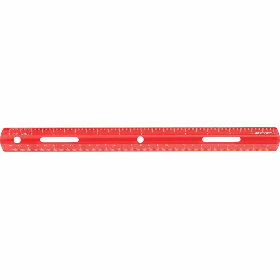 Westcott 12" Plastic Ruler - 12" Length - 1/16 Graduations - Imperial, Metric Measuring System - Plastic - Assorted - 1 Each