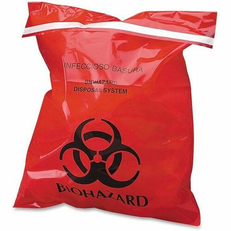 CareTek Stick-On Biohazard Infectious Waste Bags - 10" Length x 9" Width x 2 mil (51 Micron) Thickness - Red - 100 / Box
