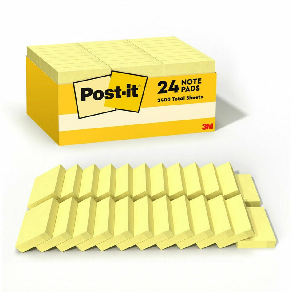 Post-it® Notes Value Pack - 2160 - 1 1/2" Flag/Note Width x 2" Flag/Note Length - Rectangle - 90 Sheets per Pad - Unruled - Yellow - Paper - 24 / Pack
