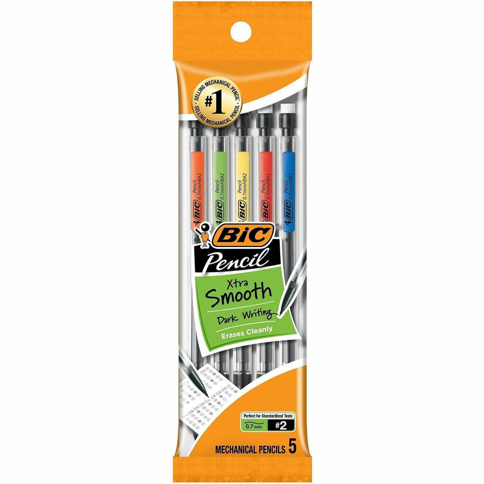 BIC Xtra-Smooth No. 2 Mechanical Pencils With Erasers - 0.7 mm Lead - #2 - 5 / Pack