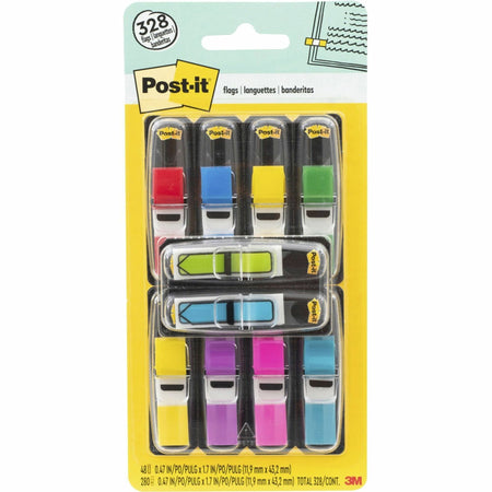 Post-it®  Flag Value Pack - 328 - 1/2" Flag/Note Width - Rectangle, Arrow - Unruled - Red, Blue, Yellow, Green, Purple, Pink, Blue, Red, Yellow - Removable, Self-adhesive - Dispenser Included - 328 / Pack