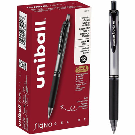 uniball&#8482; Signo RT Gel Pen - 0.7 mm Medium Pen Point - Refillable - Retractable - Black Ink - Gel-based - 1 Dozen