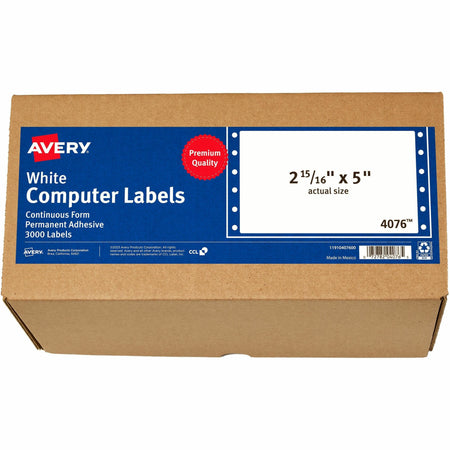 Avery®  Address Label - 5" Width x 2 15/16" Length - Permanent Adhesive - Dot Matrix - White - 1 / Sheet - 3000 Total Label(s) - 3000 / Box