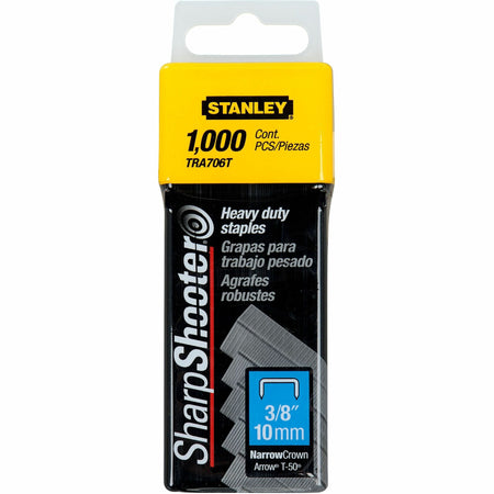 Stanley Bostitch SharpShooter Heavy-Duty 3/8" Staples - Heavy Duty - 3/8" Leg - 3/8" Crown - Steel Gray - 84 Per Strip - 1000 / Box