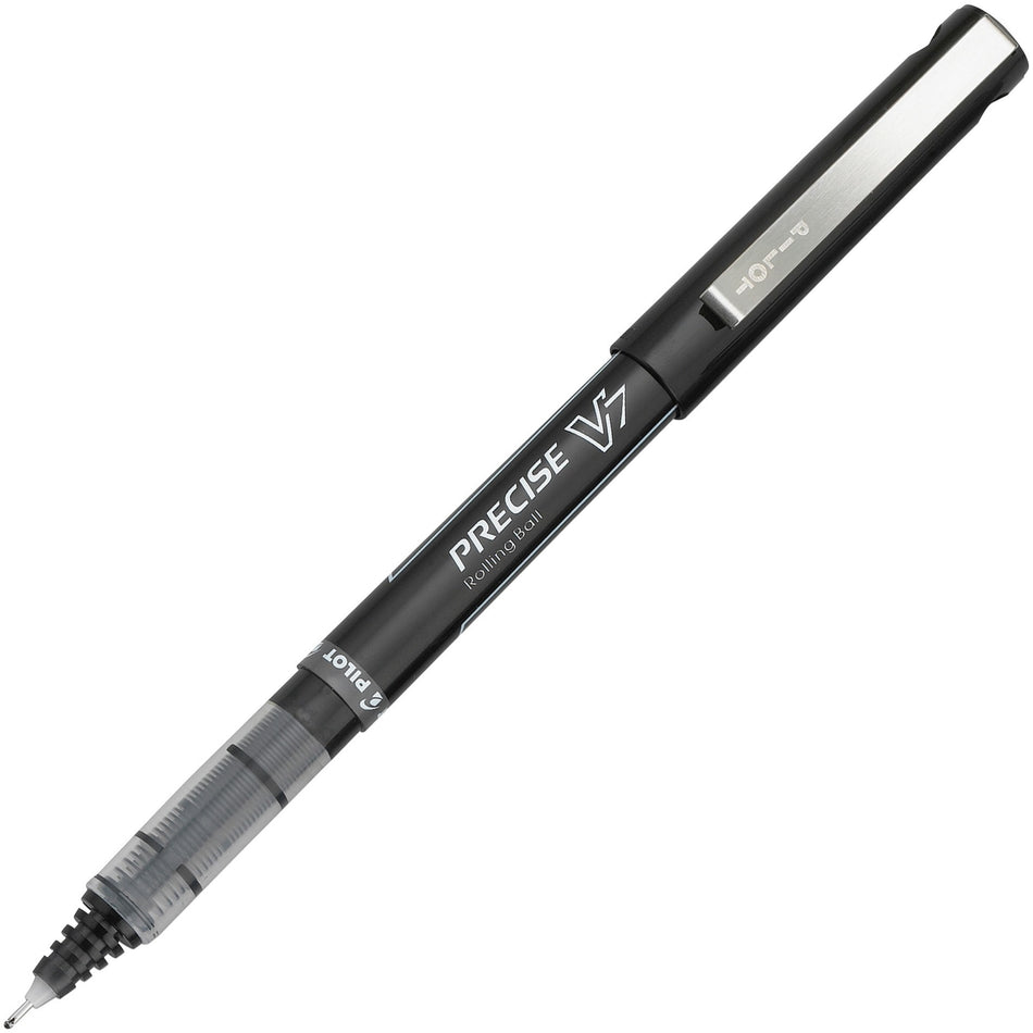 Pilot Precise V7 Premium Rolling Ball Pens - 0.7 mm Fine Pen Point - Black Ink - Clear Barrel - 1 Dozen