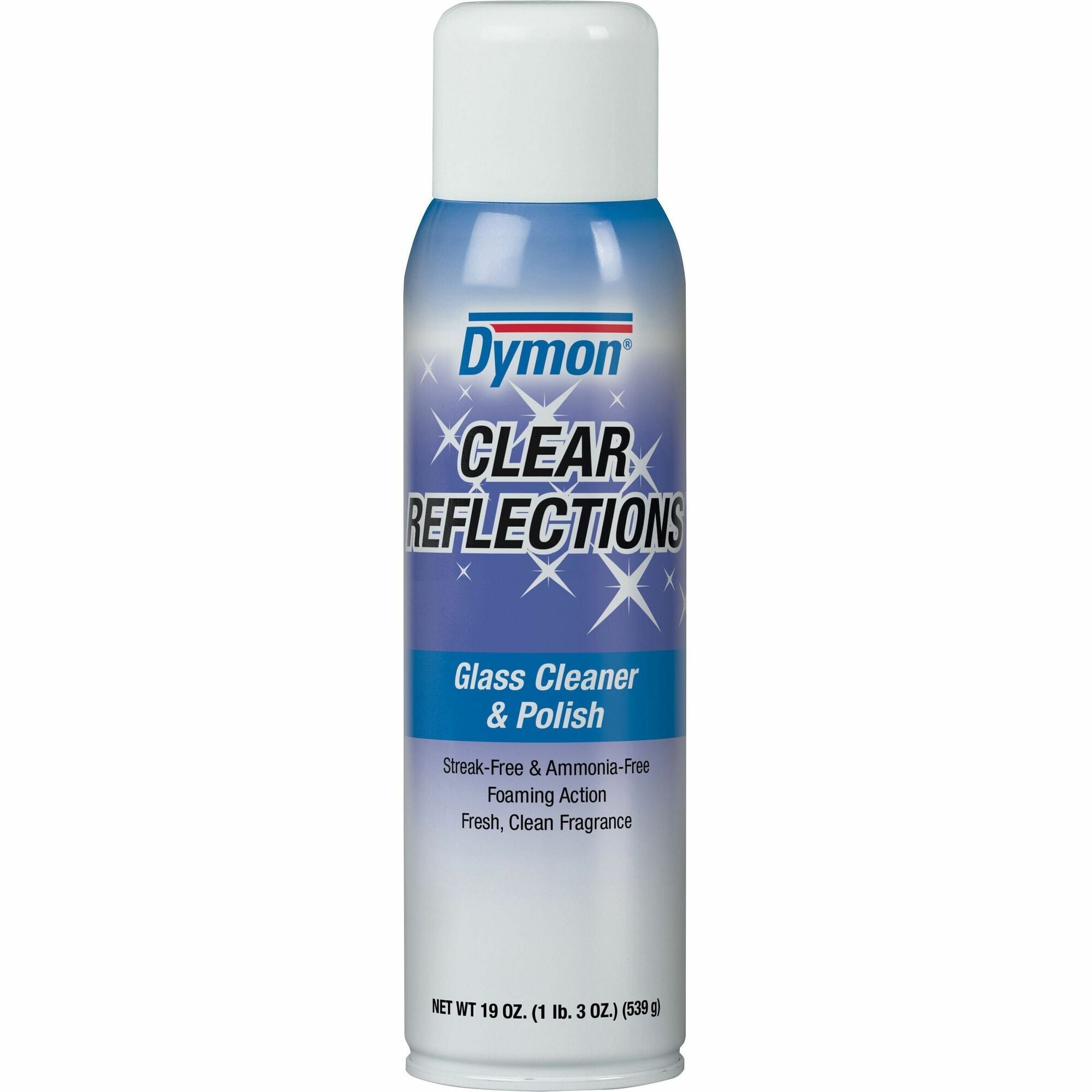 Dymon Clear Reflections Aerosol Glass Cleaner - For Screen, Window, Mirror, Lens, Windshield - 19 fl oz (0.6 quart) - Recommended For: Grease Remover, Fingerprint Remover, Soil Remover, Oil Remover - Residue-free - Silver, Blue - 1 Each