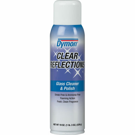 Dymon Clear Reflections Aerosol Glass Cleaner - For Screen, Window, Mirror, Lens, Windshield - 19 fl oz (0.6 quart) - Recommended For: Grease Remover, Fingerprint Remover, Soil Remover, Oil Remover - Residue-free - Silver, Blue - 1 Each