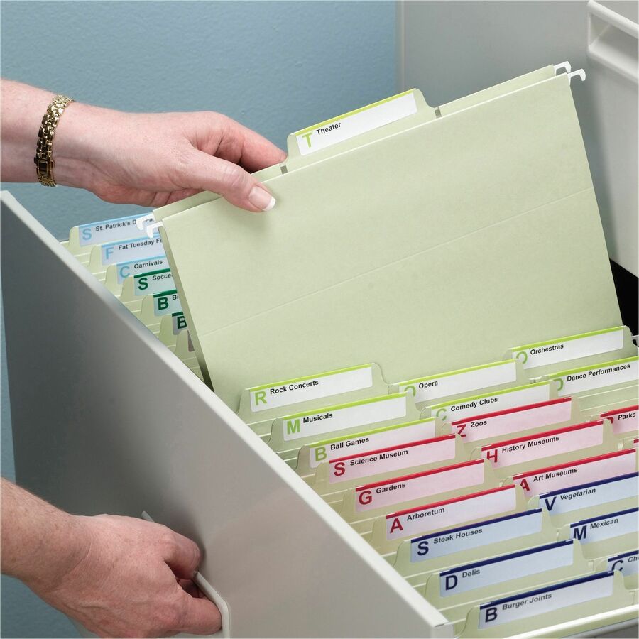 Smead FasTab 1/3 Tab Cut Letter Recycled Hanging Folder - 8 1/2" x 11" - Top Tab Location - Assorted Tab Position - 11 pt. - 2 Plys - Moss - Tear Resistant, Heavy Duty, Embossed - 10% Recycled - 20 / Box