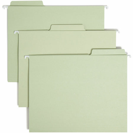 Smead FasTab 1/3 Tab Cut Letter Recycled Hanging Folder - 8 1/2" x 11" - Top Tab Location - Assorted Tab Position - 11 pt. - 2 Plys - Moss - Tear Resistant, Heavy Duty, Embossed - 10% Recycled - 20 / Box