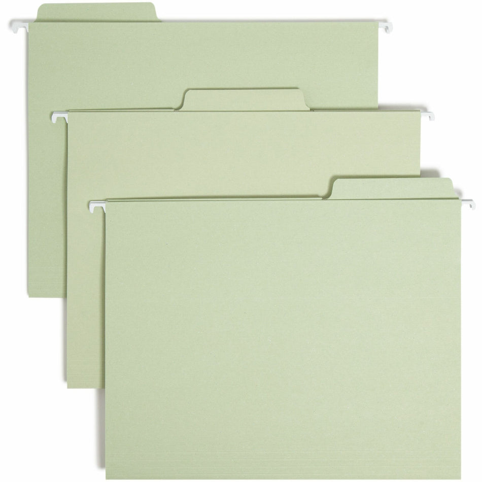 Smead FasTab 1/3 Tab Cut Letter Recycled Hanging Folder - 8 1/2" x 11" - Top Tab Location - Assorted Tab Position - 11 pt. - 2 Plys - Moss - Tear Resistant, Heavy Duty, Embossed - 10% Recycled - 20 / Box