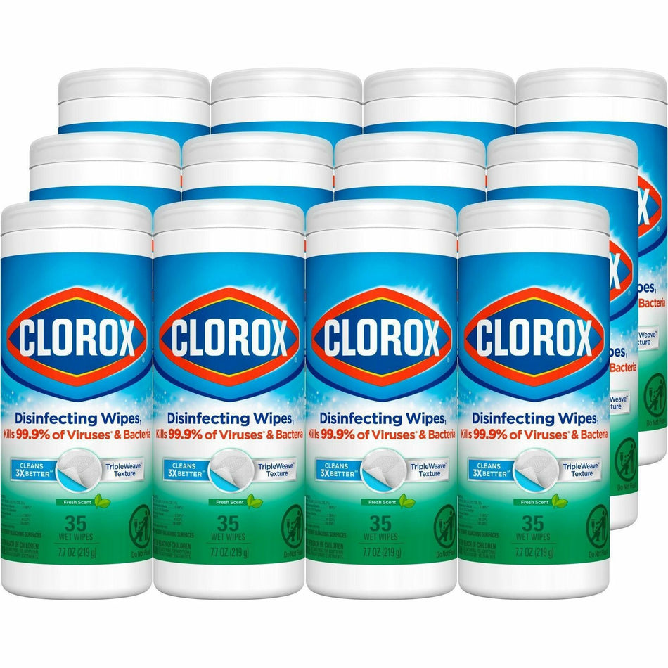 Clorox Disinfecting Cleaning Wipes - For Hard Surface, Glass, Mirror - Ready-To-Use - Fresh Scent - Recommended For: Germs Remover - Bleach-free - Green - 35/Tub - 12 / Carton