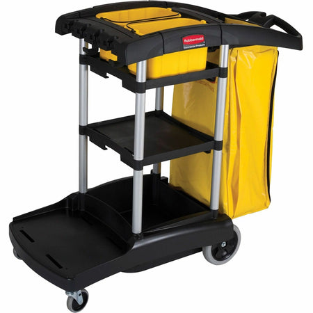 Rubbermaid Commercial High Capacity Cleaning Cart - 4 Casters - 4" , 8" Caster Size - Plastic, Aluminum - 21.75" Width x 49.75" Depth x 38.30" Height - Black - 1 Each