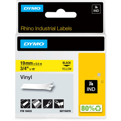 Dymo Industrial Rhino Vinyl Labels - 3/4’’ Width - Water Abrasion Temperature Chemical Solvent Resistant - Label Tapes