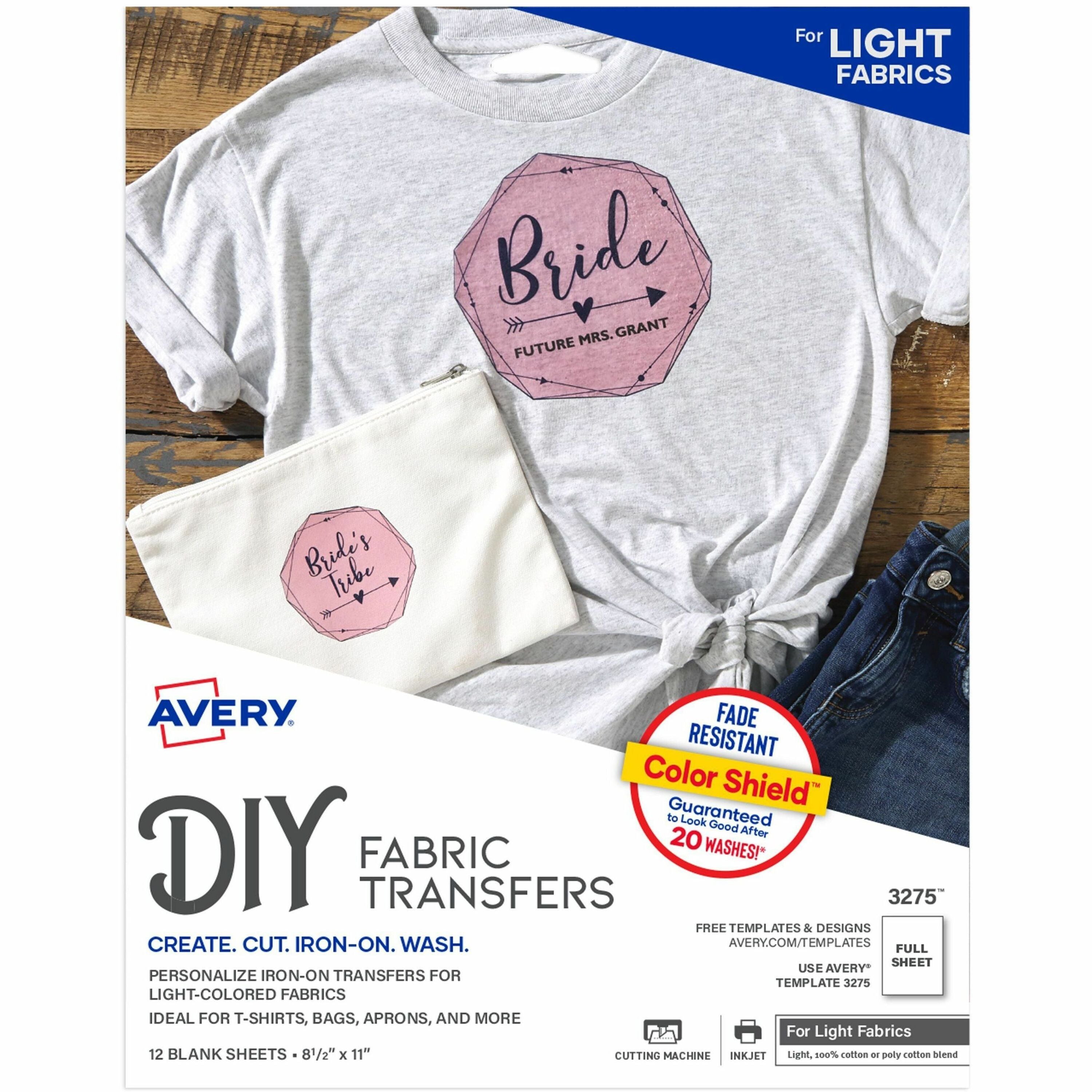 Avery®  Iron-on Transfer Paper - Letter - 8 1/2" x 11" - Matte - Fade Resistant, Crack Resistant, Long Lasting, Stretchable, Heat-seal Backing - White - 12 Sheets - 12 / Pack