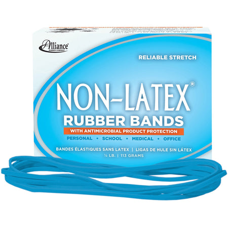 Alliance Rubber Rubber Bands with Antimicrobial Product Protection - Size: #117B - 7" Width x 130 mil Thickness - 0.25 lb/in - Latex-free, Antimicrobial, Stretchable - Synthetic Rubber - Cyan Blue - 63 / Box