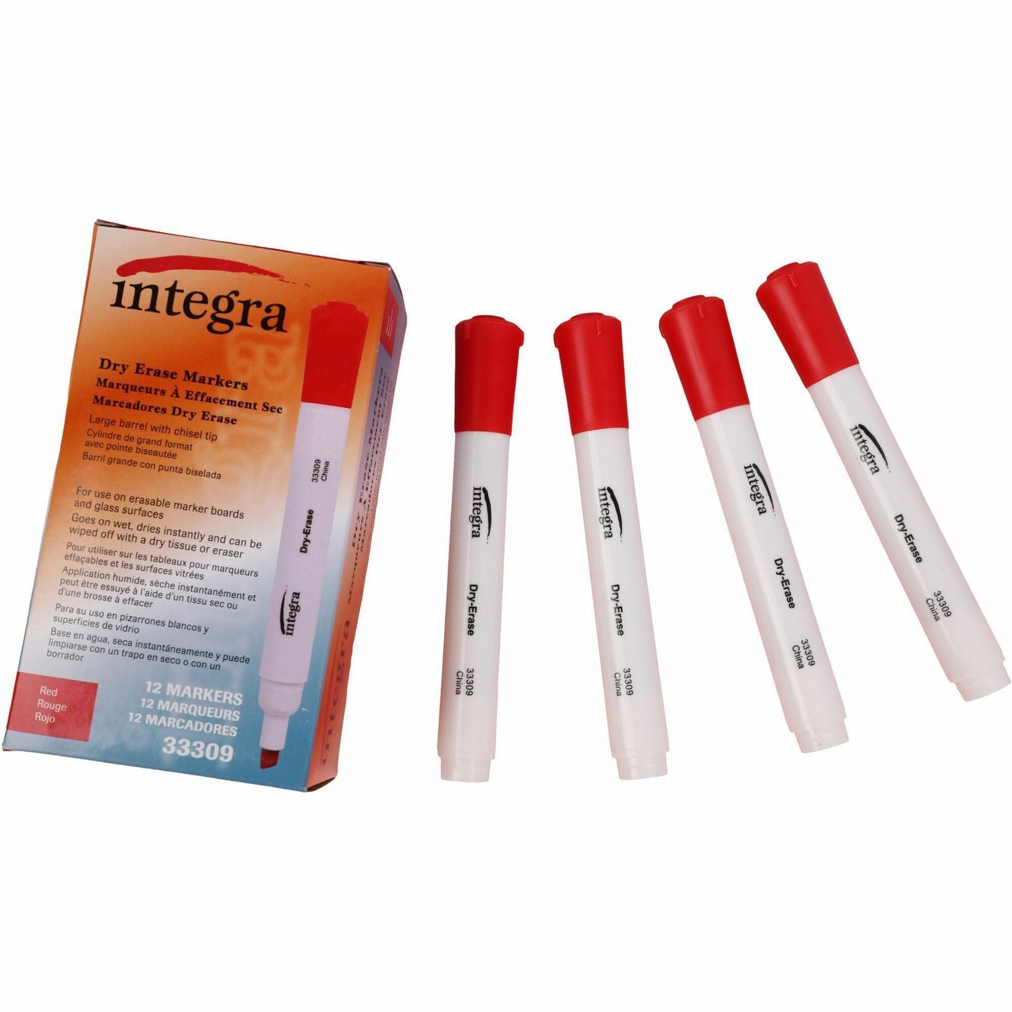 Integra Chisel Point Dry-erase Markers - Chisel Marker Point - Red Ink - 1 Dozen