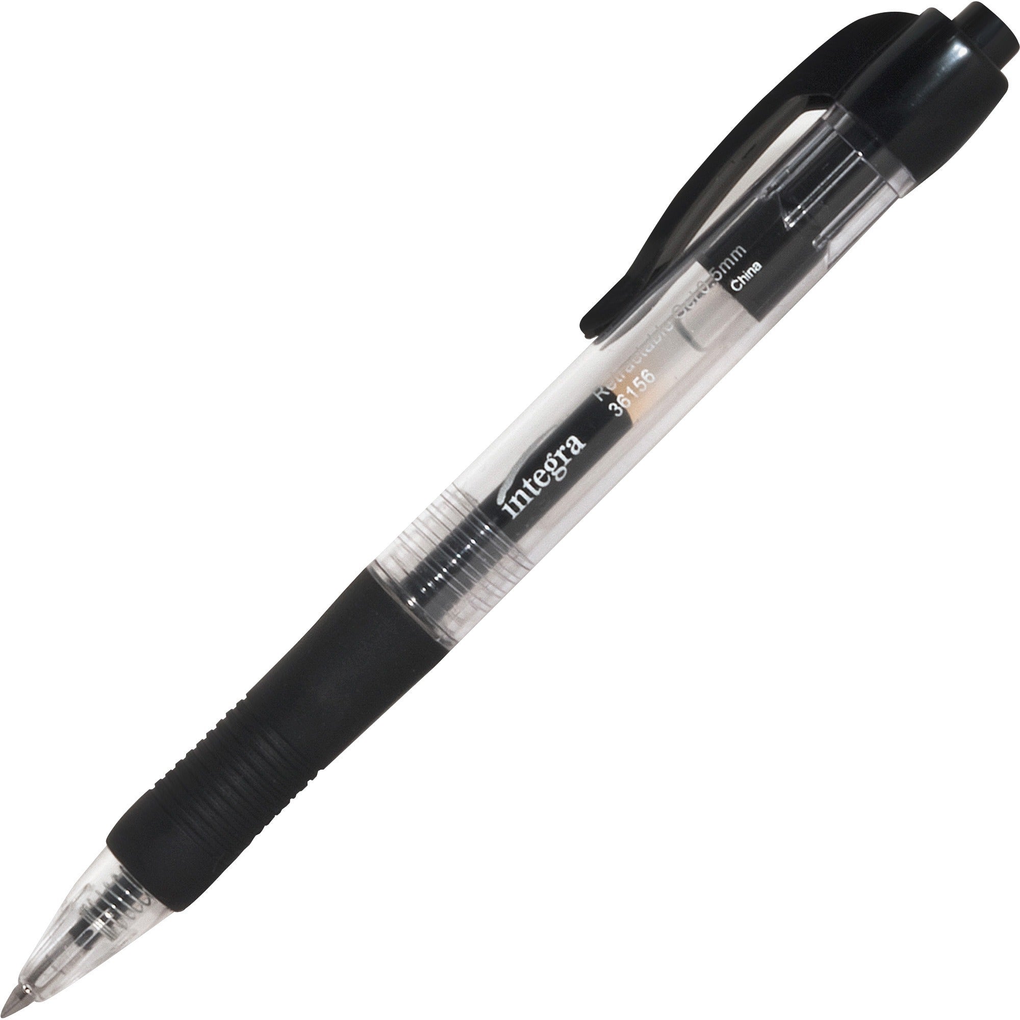Integra Retractable 0.5mm Gel Pens - 0.5 mm Fine Pen Point - Retractable - Black Ink - Gel-based - Black Barrel - Metal Tip - 1 Dozen