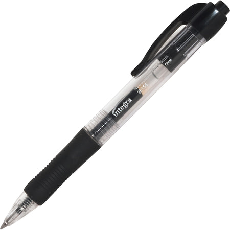 Integra Retractable 0.5mm Gel Pens - 0.5 mm Fine Pen Point - Retractable - Black Ink - Gel-based - Black Barrel - Metal Tip - 1 Dozen